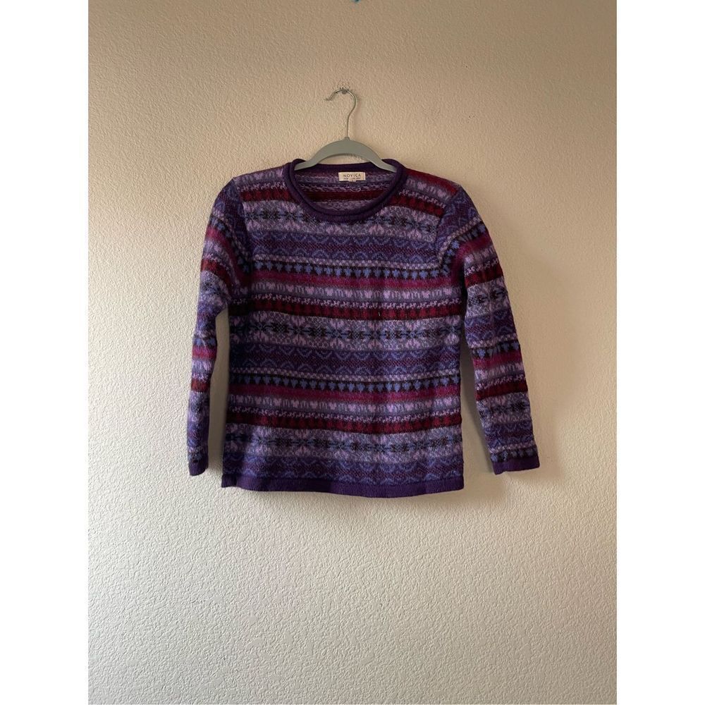 Novica Knit 100% Alpaca Snowflake Pattern‎ Pullover Sweater, "Purple Poppy"